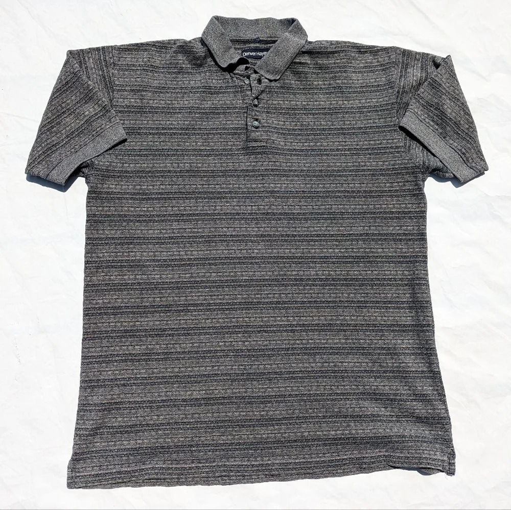 Vintage Denver Hayes Collared Polo  T Shirt - Grey Blue 1/4 Button - Men XL